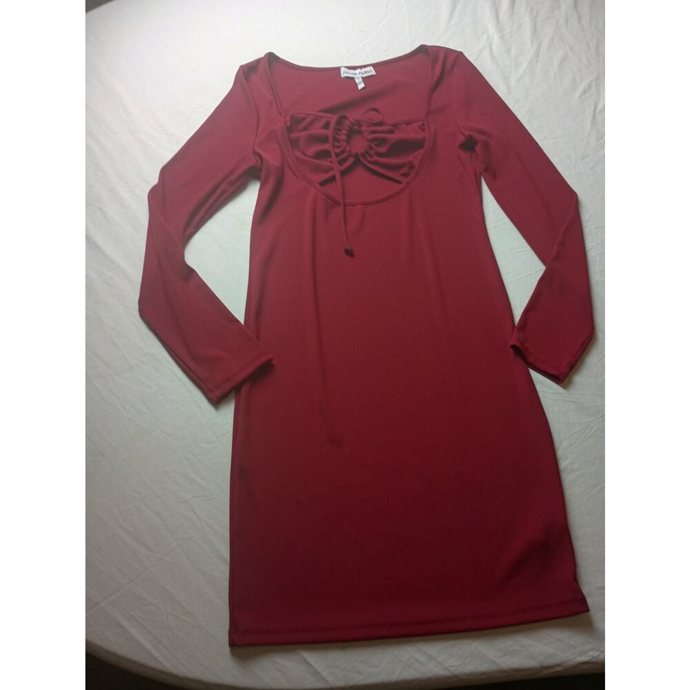 Vintage Y2K Almost Famous Women Maroon Stretch Ribbed Dress‎ XL Fitted Bodycon
